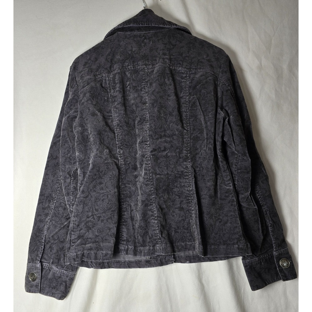Chico's Women's Sz 1 Black Floral Corduroy‎ Jacket Button Up - Picture 3 of 6